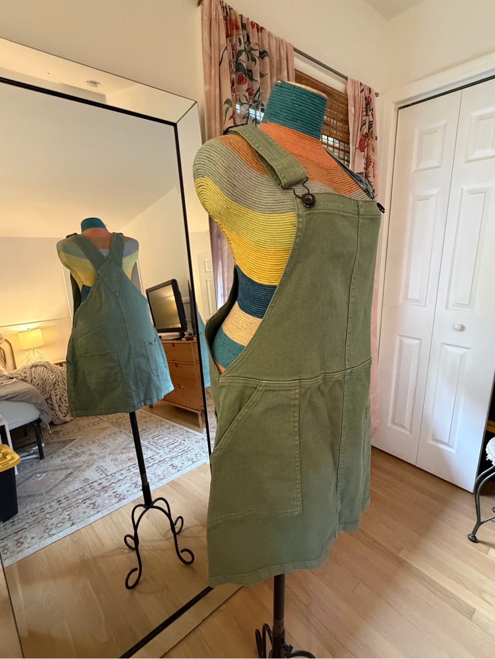 Others Follow Olive Green Utility Pinafore Mini Dress